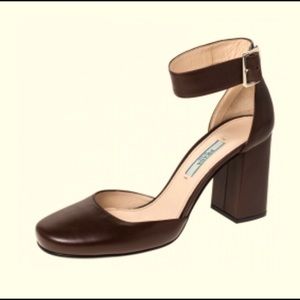 Prada Leather Block Heel Ankle Strap Shoes